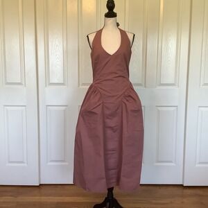 Oak + Fort Rose Taupe Cotton Halter Midi Dress Womens Size M NWT